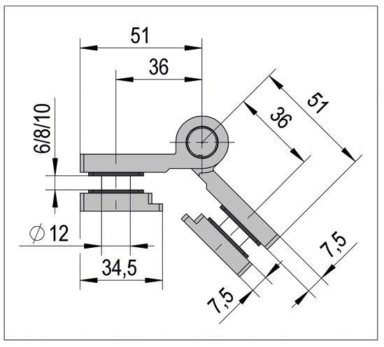 Shower Door Hinge Arta with Rise and fall mechanism glass/glass 135° opens outwards