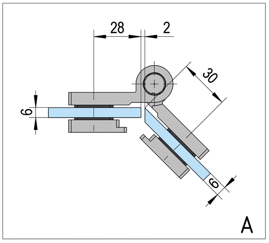 Shower Door Hinge Arta with Rise and fall mechanism glass/glass 135° opens outwards