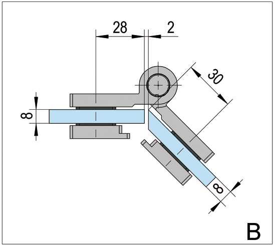 Shower Door Hinge Arta with Rise and fall mechanism glass/glass 135° opens outwards