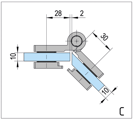 Shower Door Hinge Arta with Rise and fall mechanism glass/glass 135° opens outwards