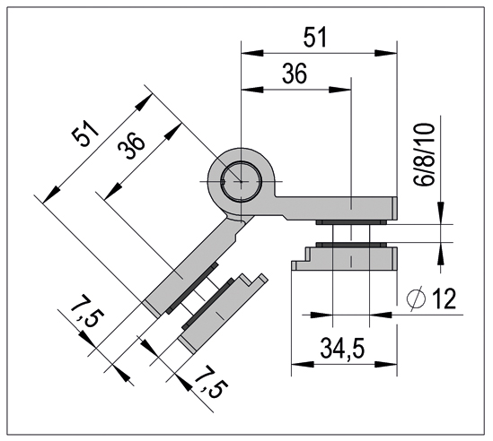 Shower Door Hinge Arta with Rise and fall mechanism glass/glass 135° opens outwards