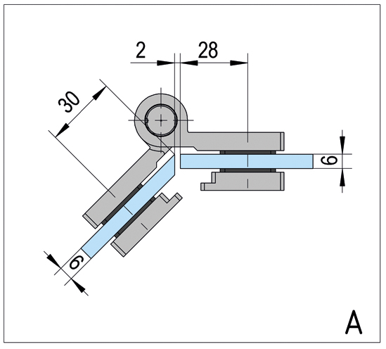 Shower Door Hinge Arta with Rise and fall mechanism glass/glass 135° opens outwards