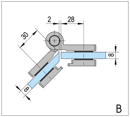 Shower Door Hinge Arta with Rise and fall mechanism glass/glass 135° opens outwards