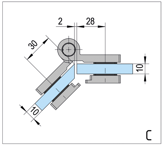 Shower Door Hinge Arta with Rise and fall mechanism glass/glass 135° opens outwards