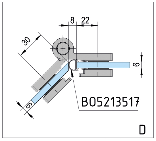 Shower Door Hinge Arta with Rise and fall mechanism glass/glass 135° opens outwards