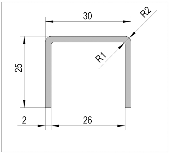 Handrail angular 1-3/16" (30 x 25 mm)