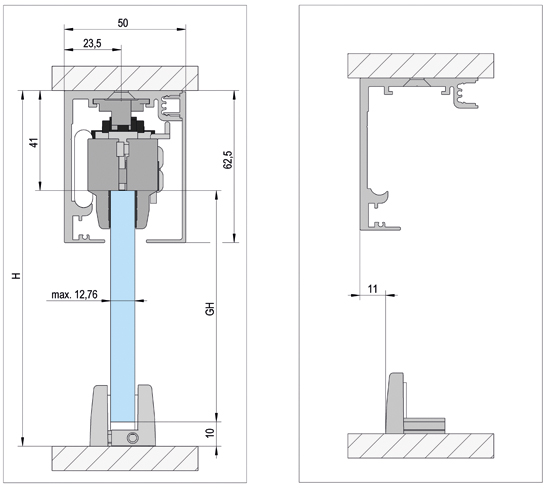 Bohle MasterTrack® FT 80 Set Ceiling Mounting incl. damping mechanism, single door
